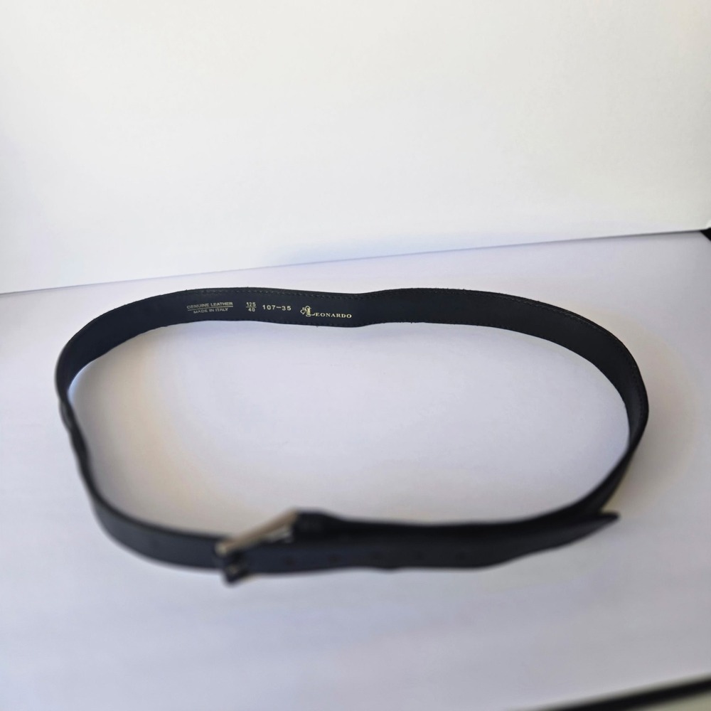 Leonardo Mens Black Genuine Leather Belt‎ Made in Italy 40 107-35 Silver buckle